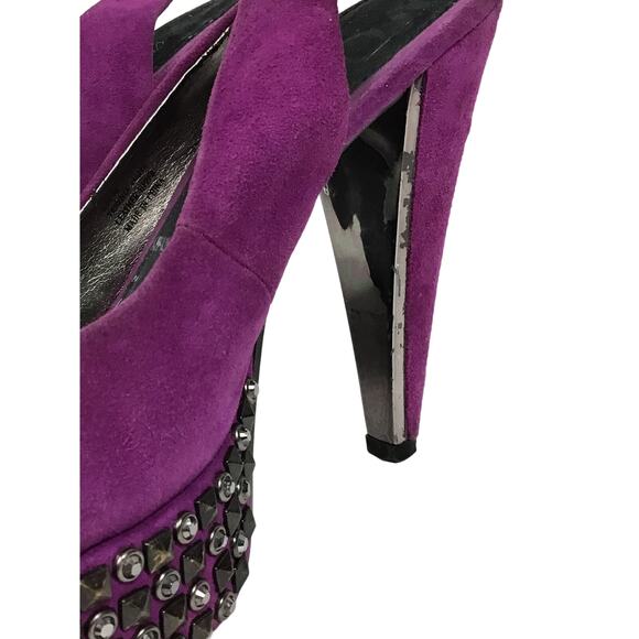 Sam Edelman Yesenia Studded Peep Toe Pump Heels Dark Pink Fuschia sz 6.5 6 1/2 - Picture 7 of 10